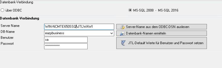 Voller Servername für JTL2Datev wird benötigt.