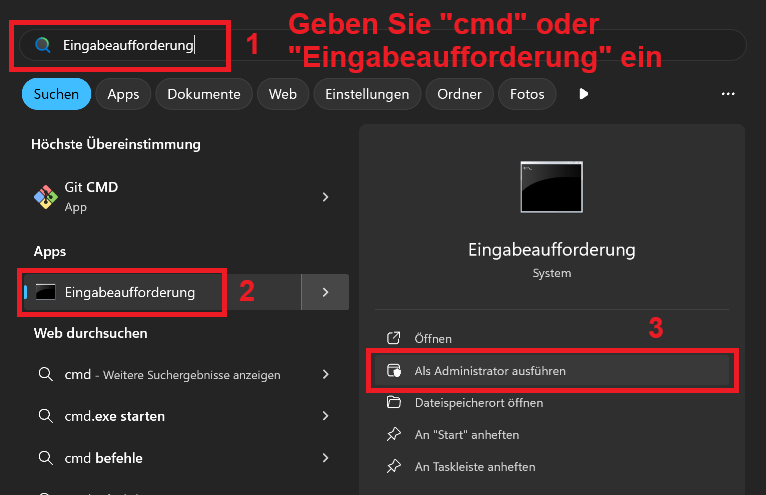 Öffnen Sie die Eingabeaufforderung als Administrator